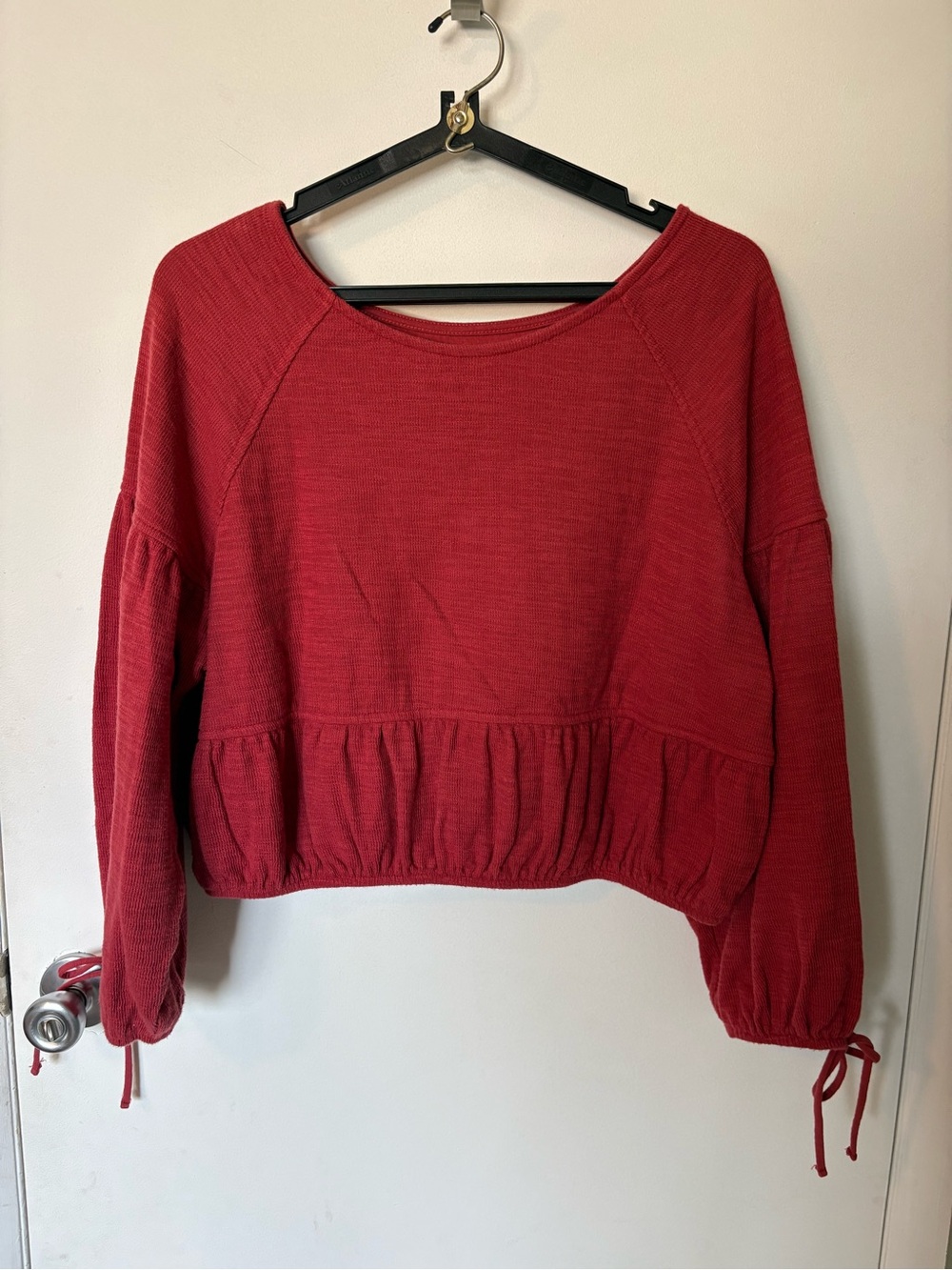 Aerie Red Sweatshirt with Drawstring Sleeves